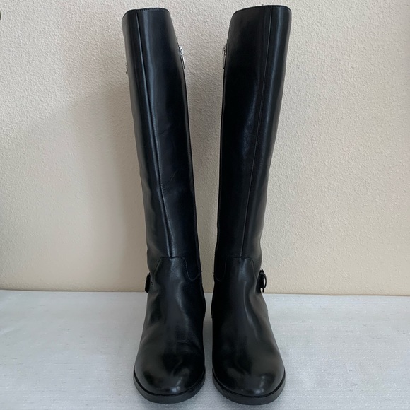 NWOT MARC FISHER Black Leather/Suede Dual Buckle Knee High Boots Woman’s 8W - Picture 2 of 16